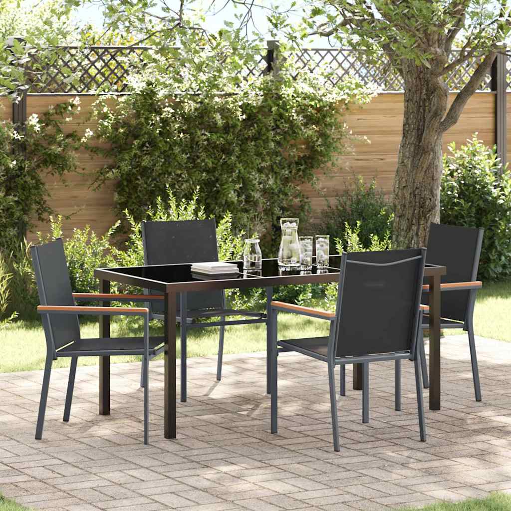 Garden Dining Set 5 pcs Black Powder-coated Steel