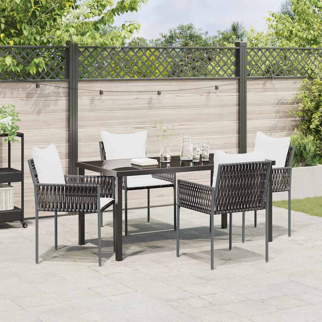 Garden Dining Set 5 pcs Brown and Black PE Rattan