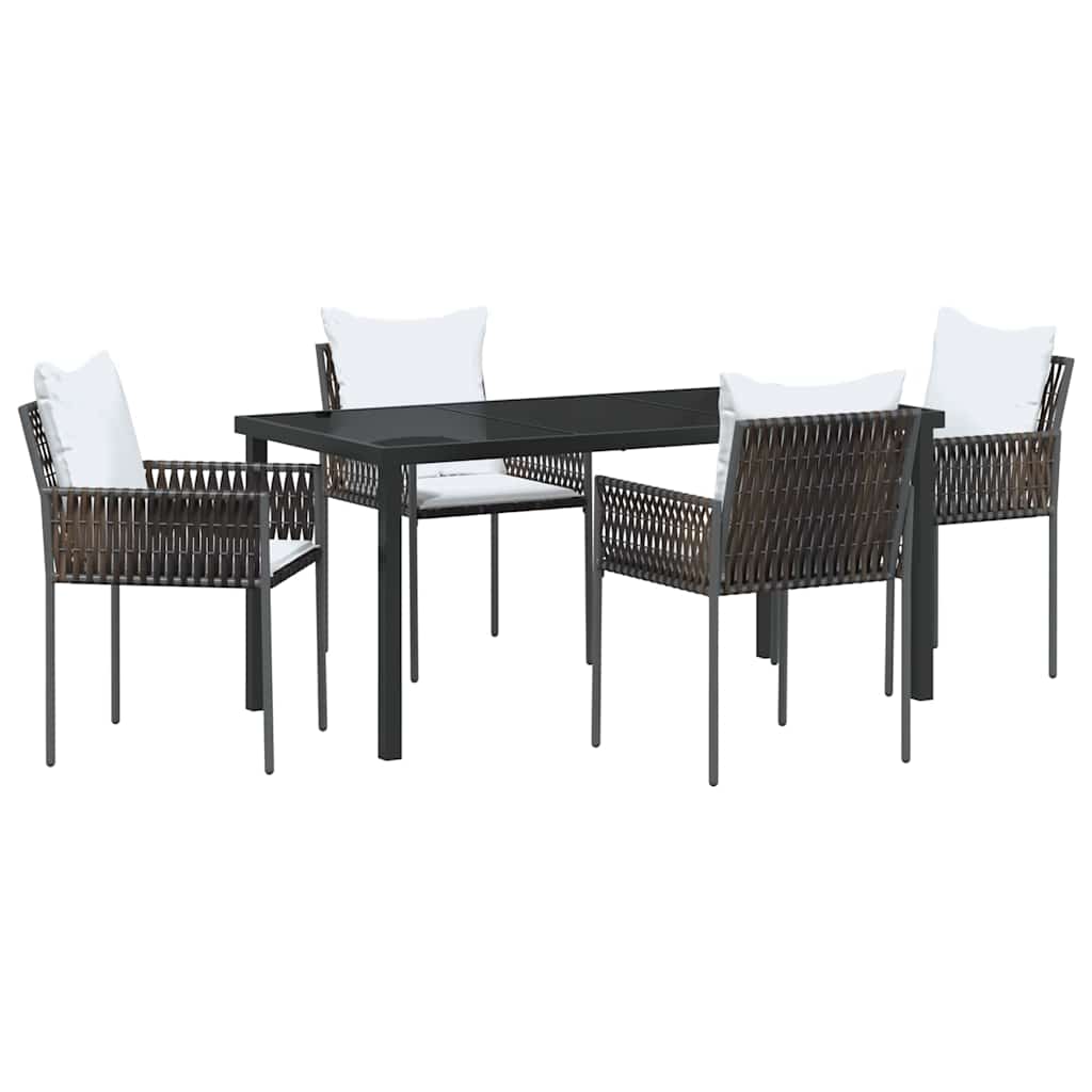 Garden Dining Set 5 pcs Brown and Black PE Rattan