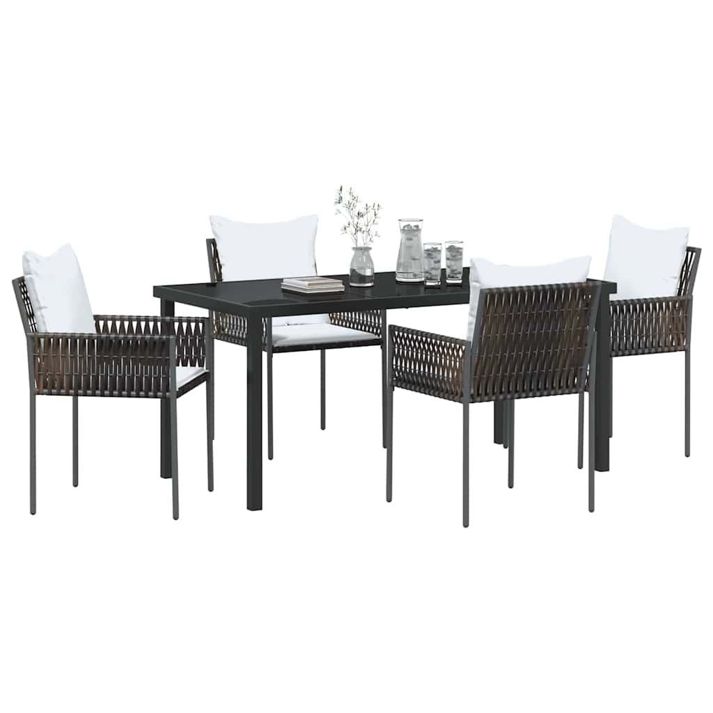 Garden Dining Set 5 pcs Brown and Black PE Rattan