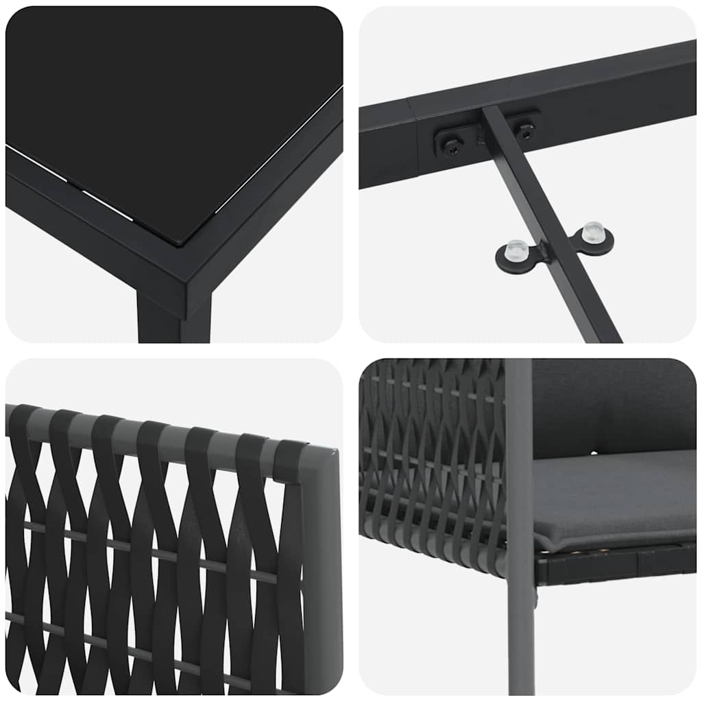 Garden Dining Set 9 pcs Black and Grey PE Rattan