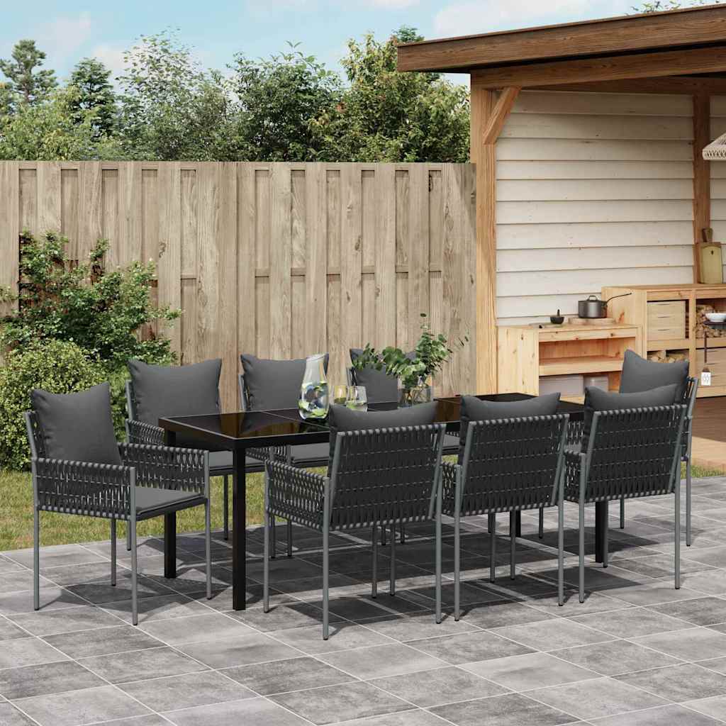 Garden Dining Set 9 pcs Black and Grey PE Rattan