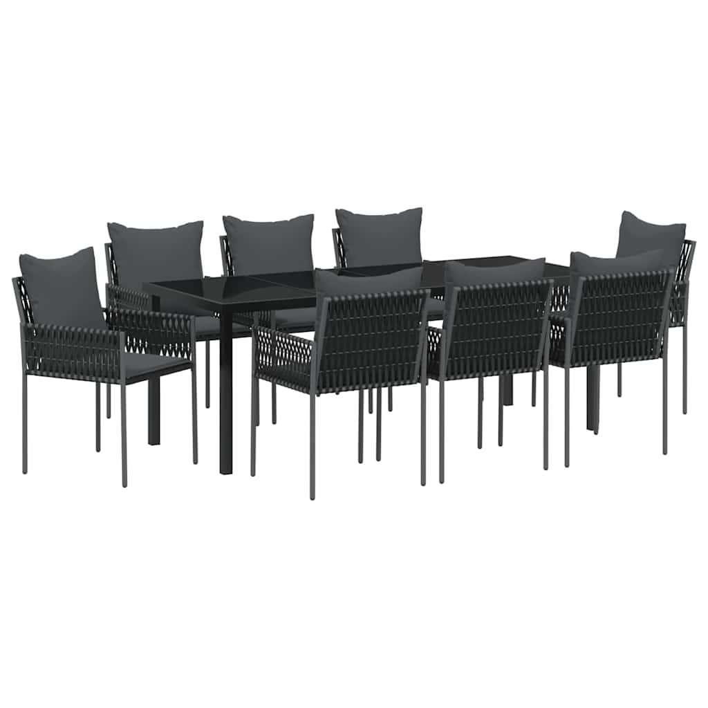 Garden Dining Set 9 pcs Black and Grey PE Rattan