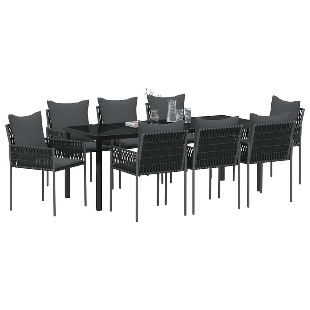 Garden Dining Set 9 pcs Black and Grey PE Rattan
