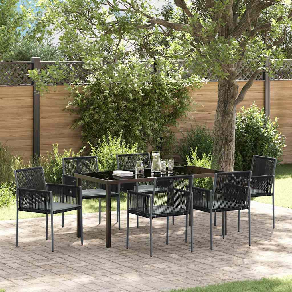 Garden Dining Set 7 pcs Black PE Rattan