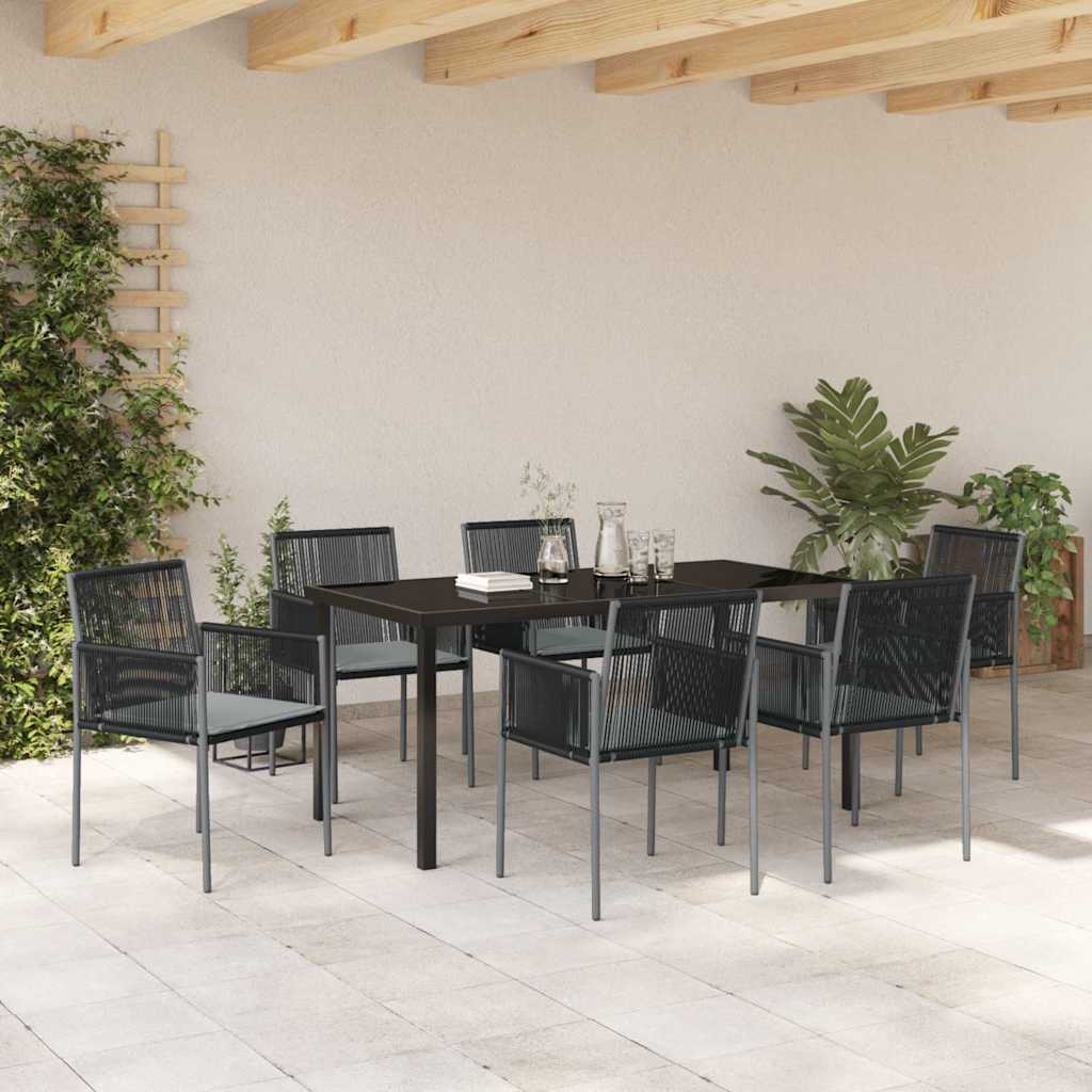 Garden Dining Set 7 pcs Black PE Rattan