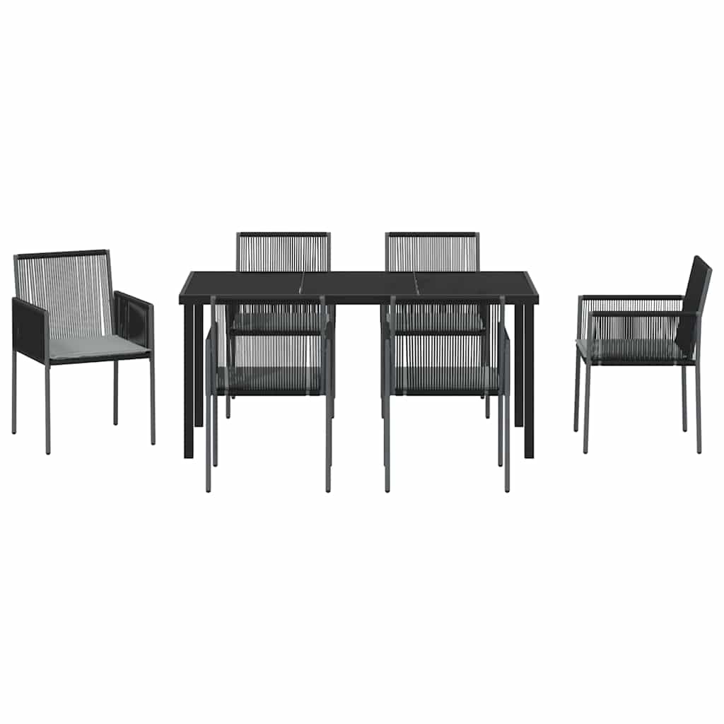 Garden Dining Set 7 pcs Black PE Rattan