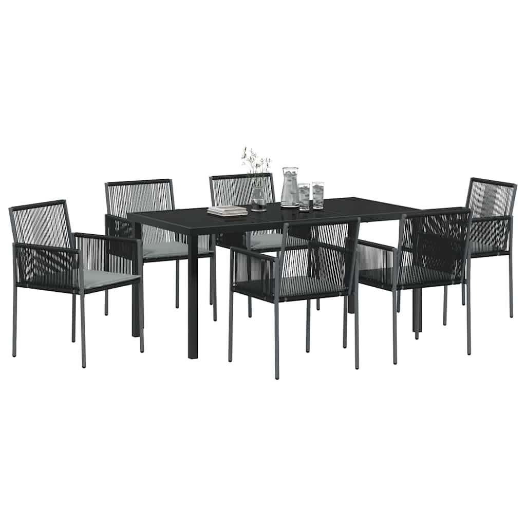 Garden Dining Set 7 pcs Black PE Rattan