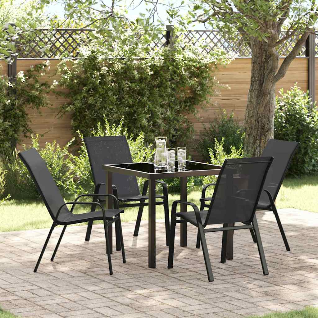 Garden Dining Set 5 pcs Black Powder-coated Steel