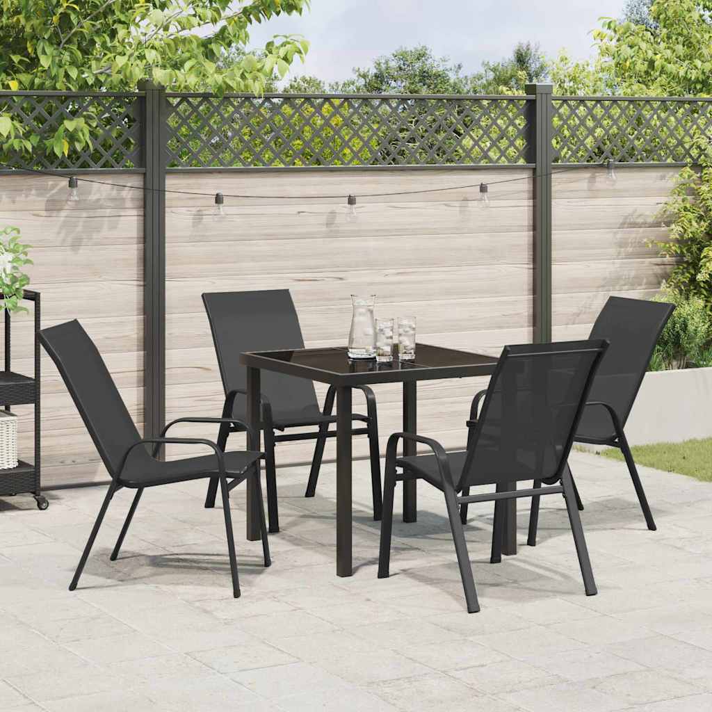 Garden Dining Set 5 pcs Black Powder-coated Steel
