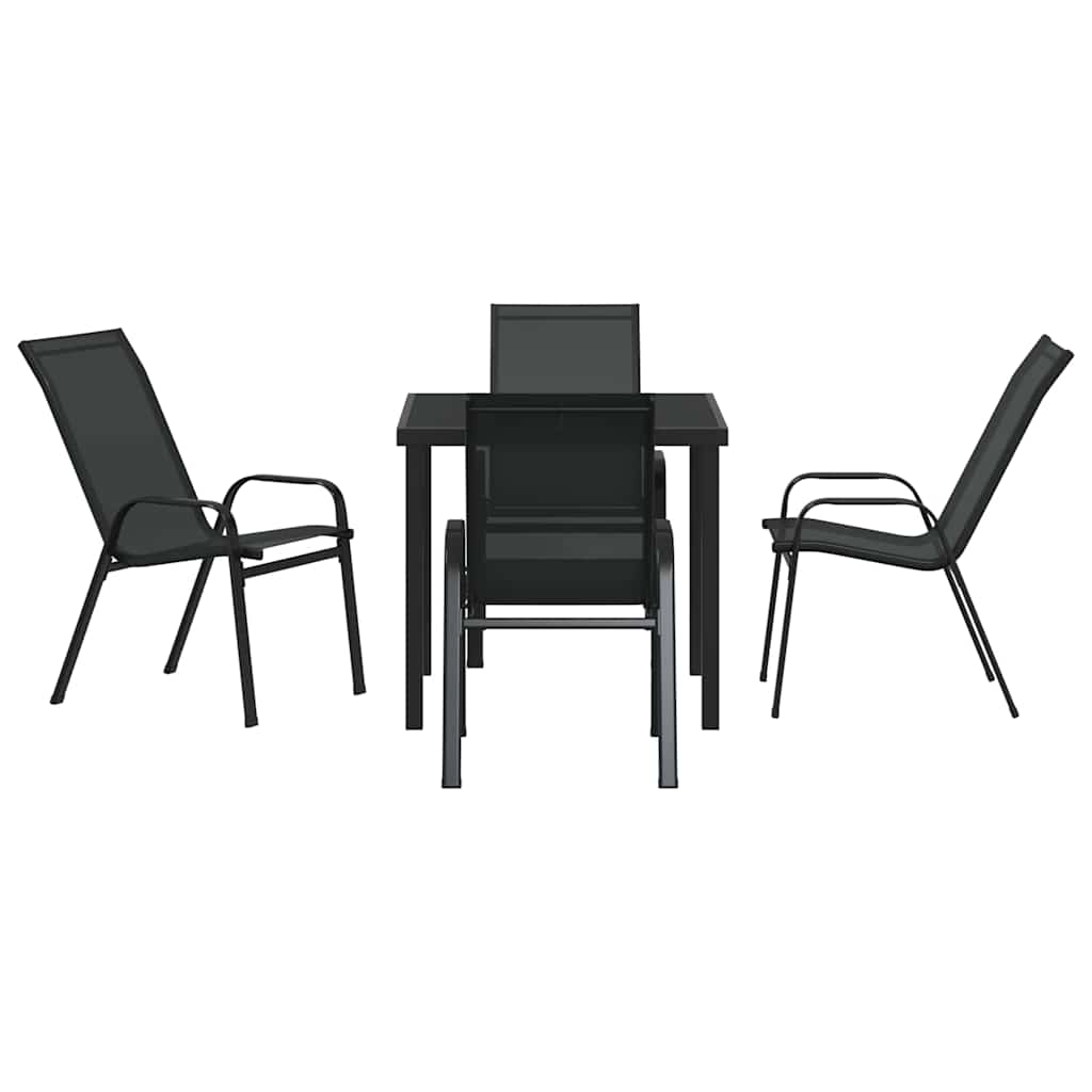Garden Dining Set 5 pcs Black Powder-coated Steel