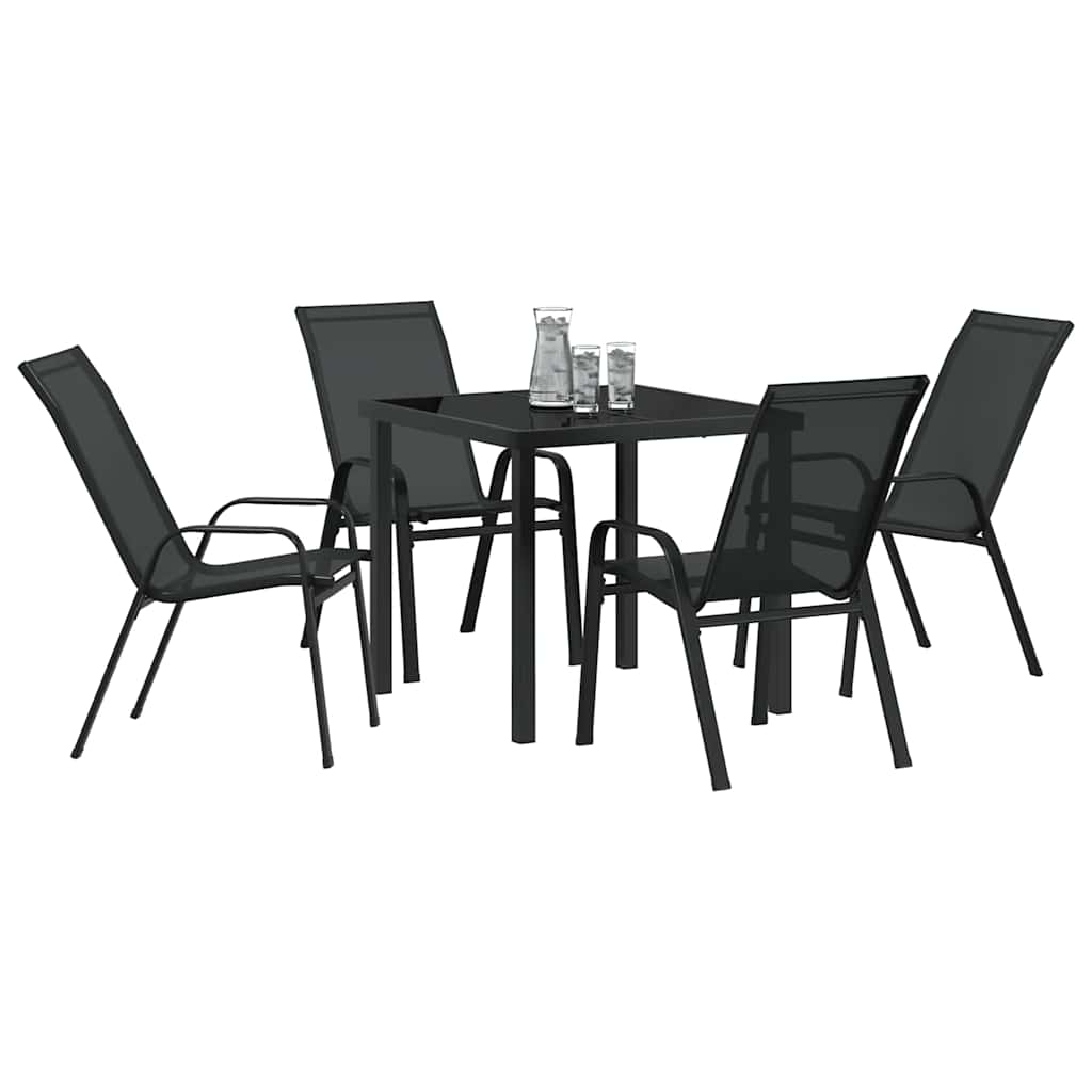 Garden Dining Set 5 pcs Black Powder-coated Steel