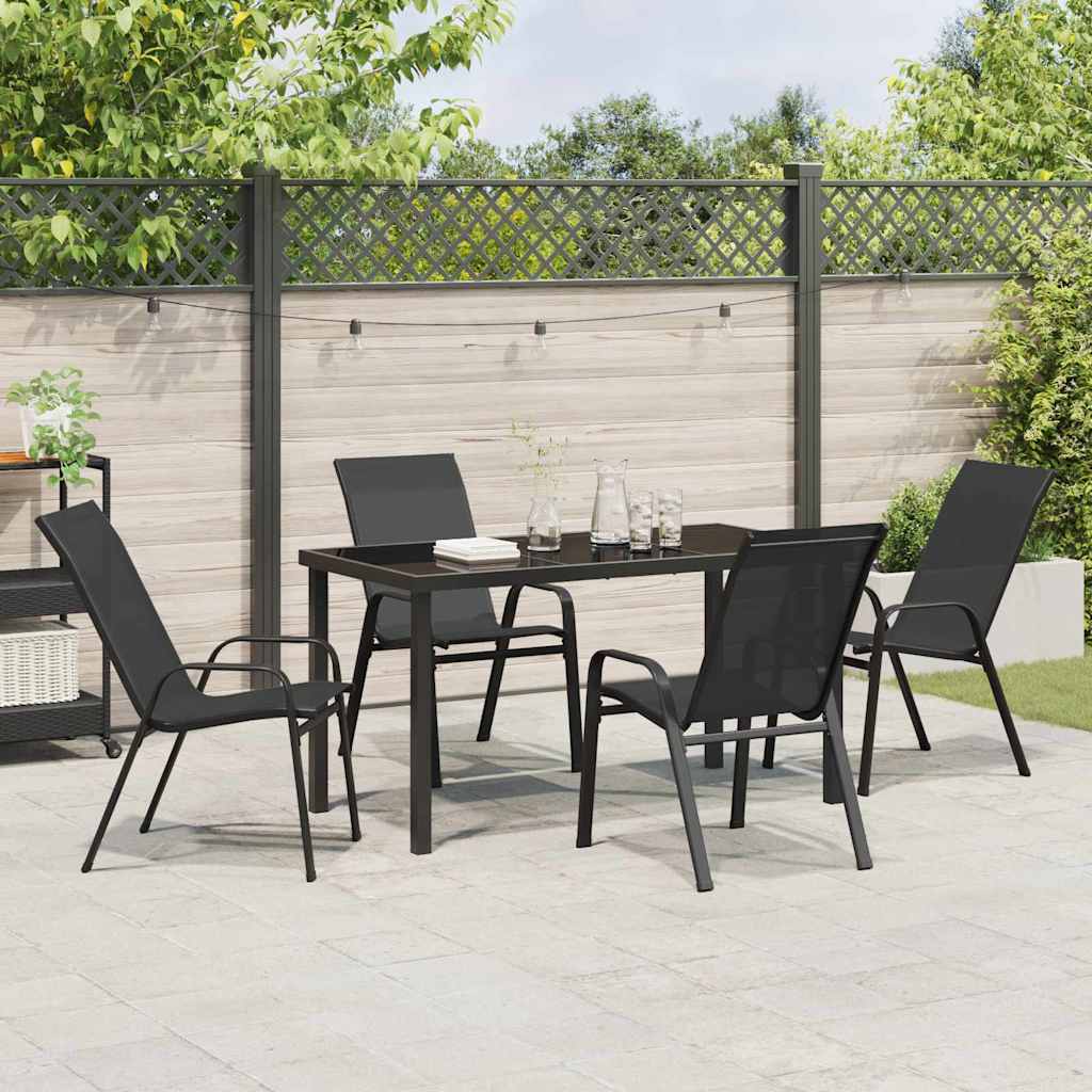Garden Dining Set 5 pcs Black Powder-coated Steel