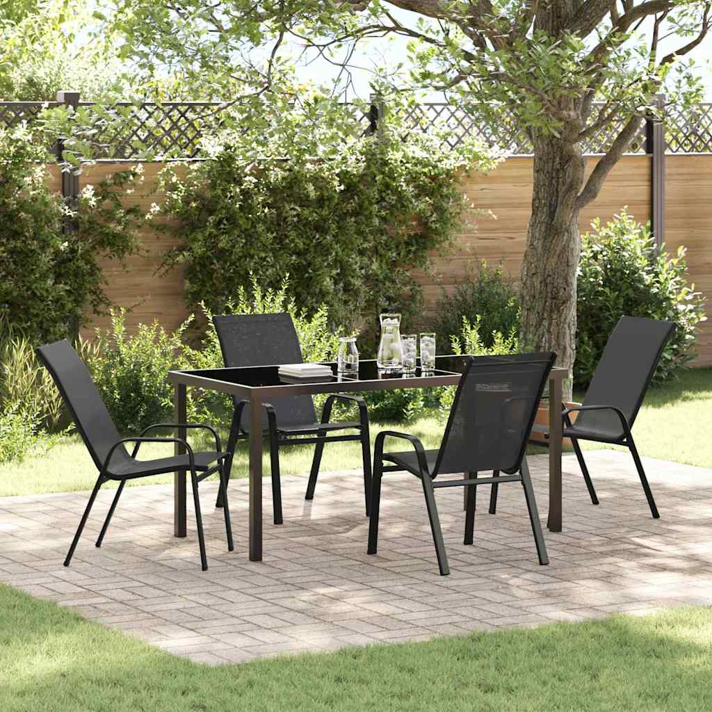 Garden Dining Set 5 pcs Black Powder-coated Steel