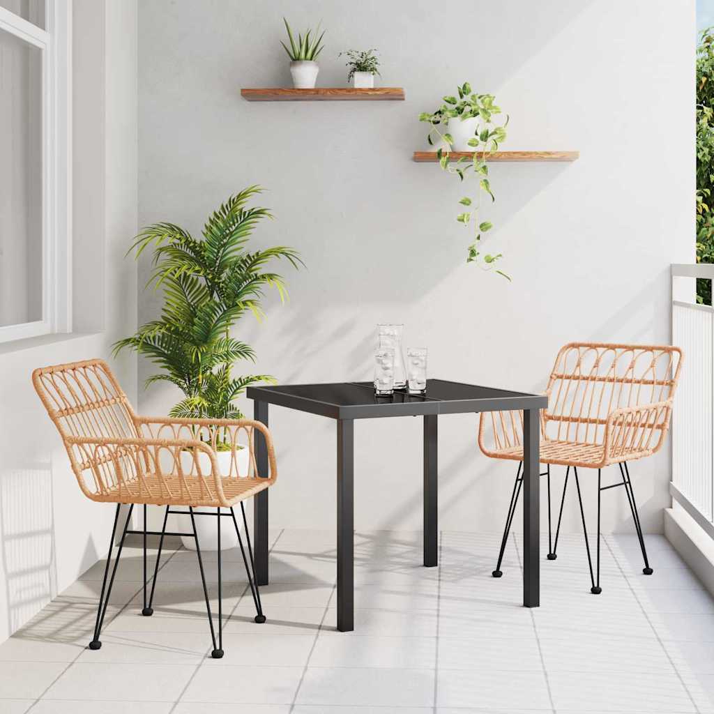 Garden Dining Set 3 pcs Brown Powder-Coated Steel