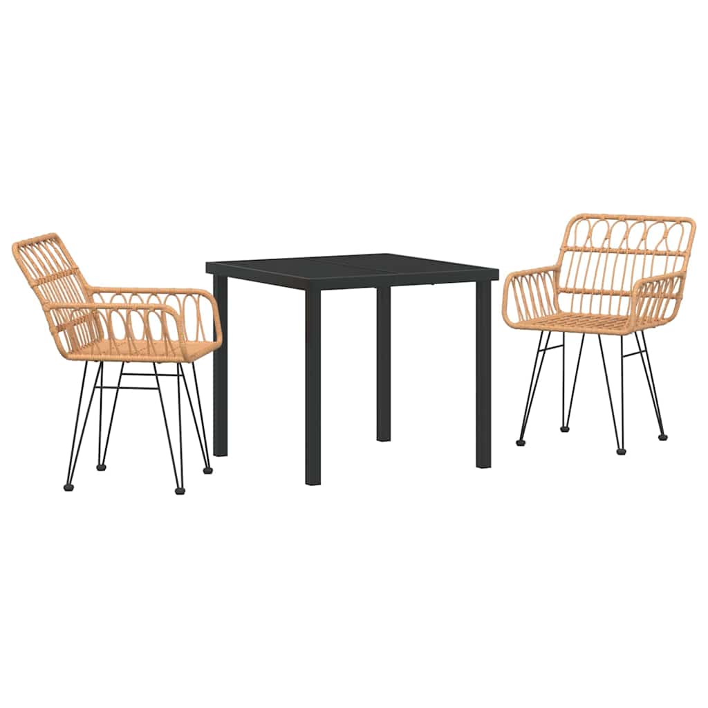 Garden Dining Set 3 pcs Brown Powder-Coated Steel