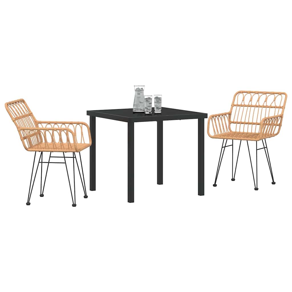 Garden Dining Set 3 pcs Brown Powder-Coated Steel