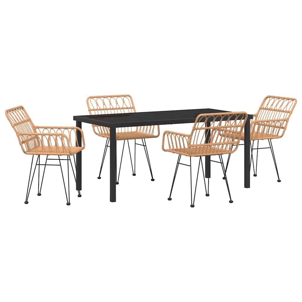 Garden Dining Set 5 pcs Brown Powder-Coated Steel