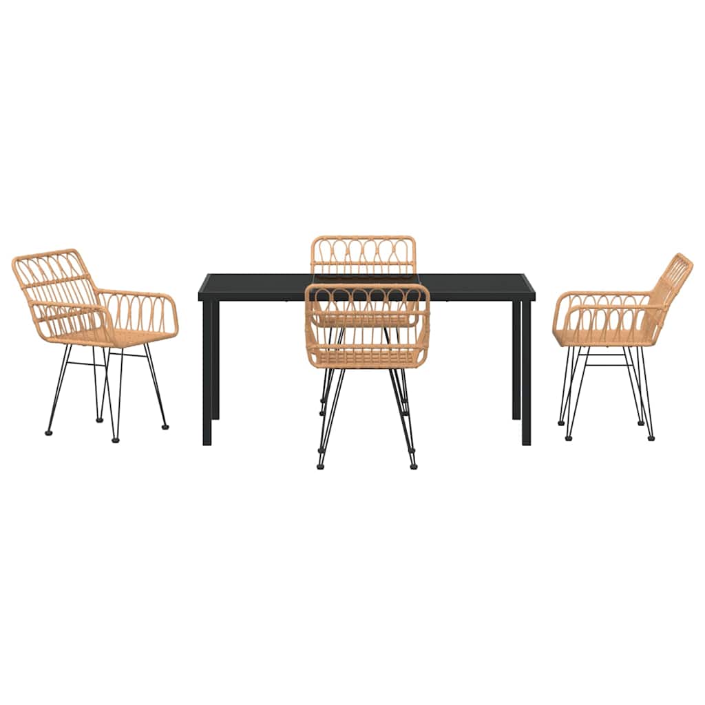 Garden Dining Set 5 pcs Brown Powder-Coated Steel