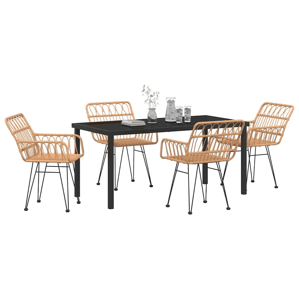 Garden Dining Set 5 pcs Brown Powder-Coated Steel