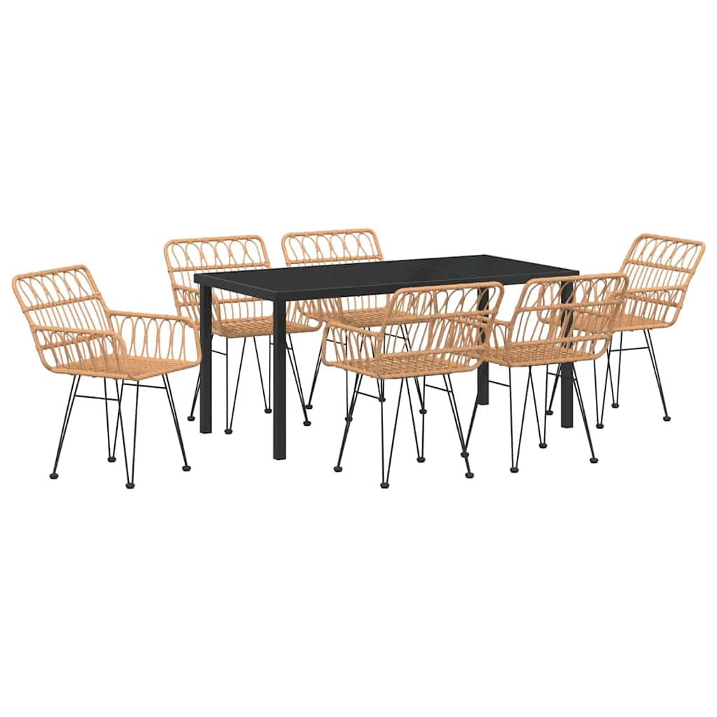 Garden Dining Set 7 pcs Brown Powder-Coated Steel