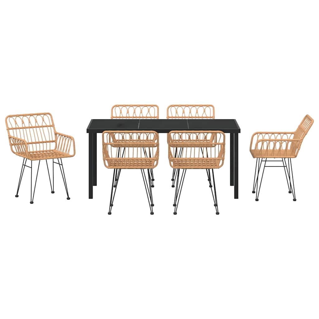 Garden Dining Set 7 pcs Brown Powder-Coated Steel