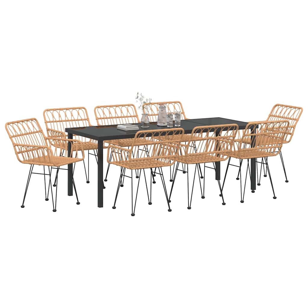 Garden Dining Set 9 pcs Brown Powder-Coated Steel