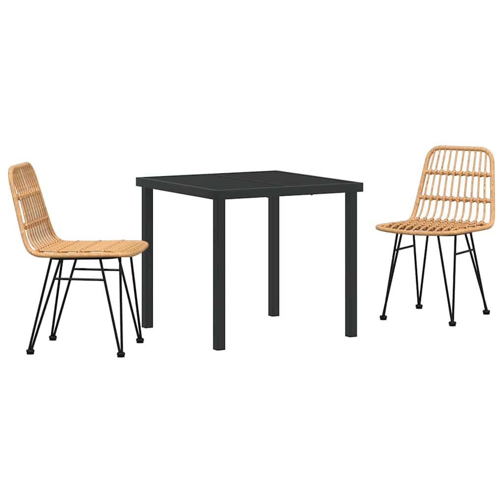 Garden Dining Set 3 pcs Brown Powder-Coated Steel