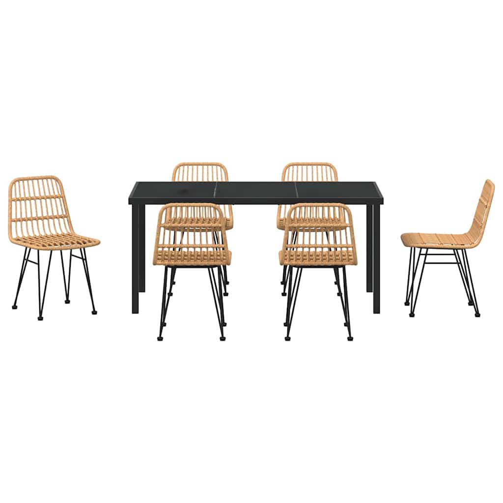 Garden Dining Set 7 pcs Brown Powder-Coated Steel