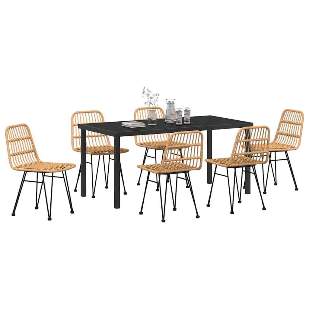 Garden Dining Set 7 pcs Brown Powder-Coated Steel