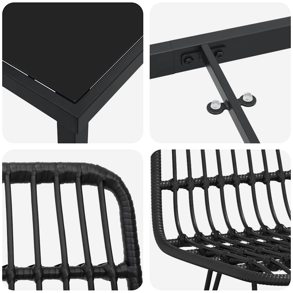 Garden Dining Set 7 pcs Black Powder-Coated Steel
