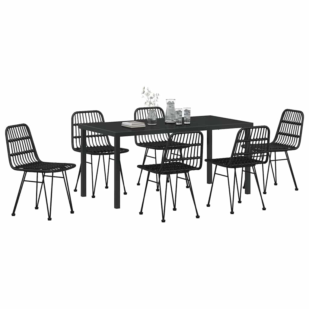 Garden Dining Set 7 pcs Black Powder-Coated Steel