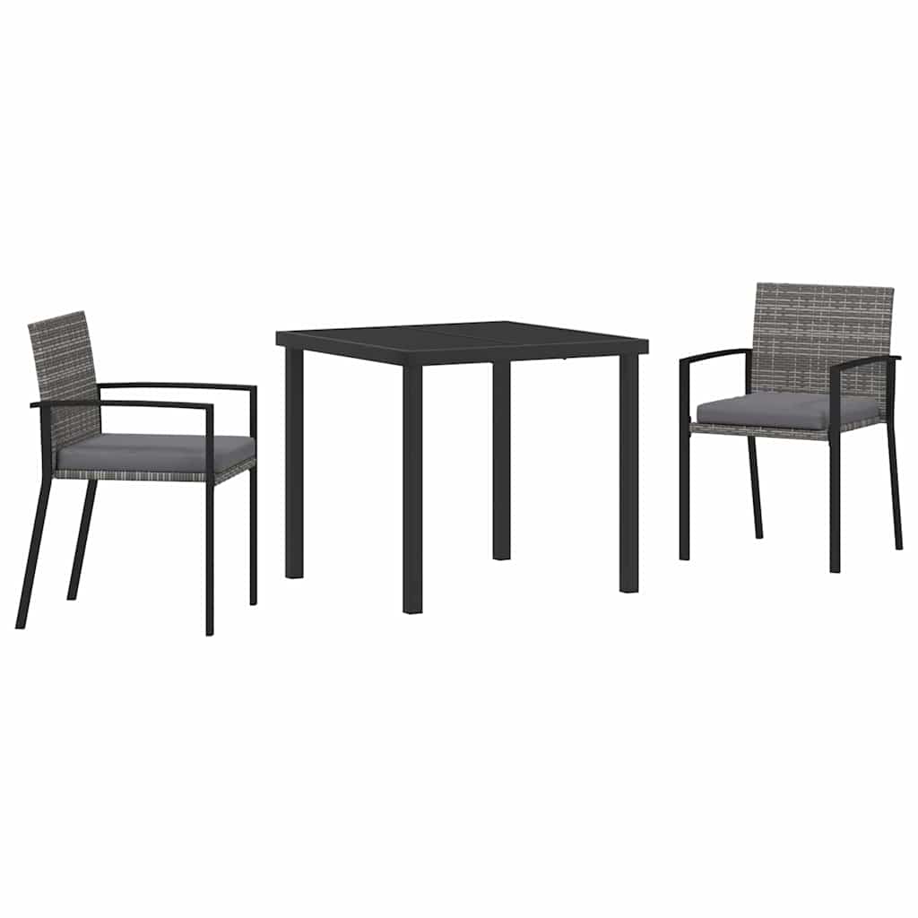 Garden Dining Set 3 pcs Grey Powder-Coated Steel