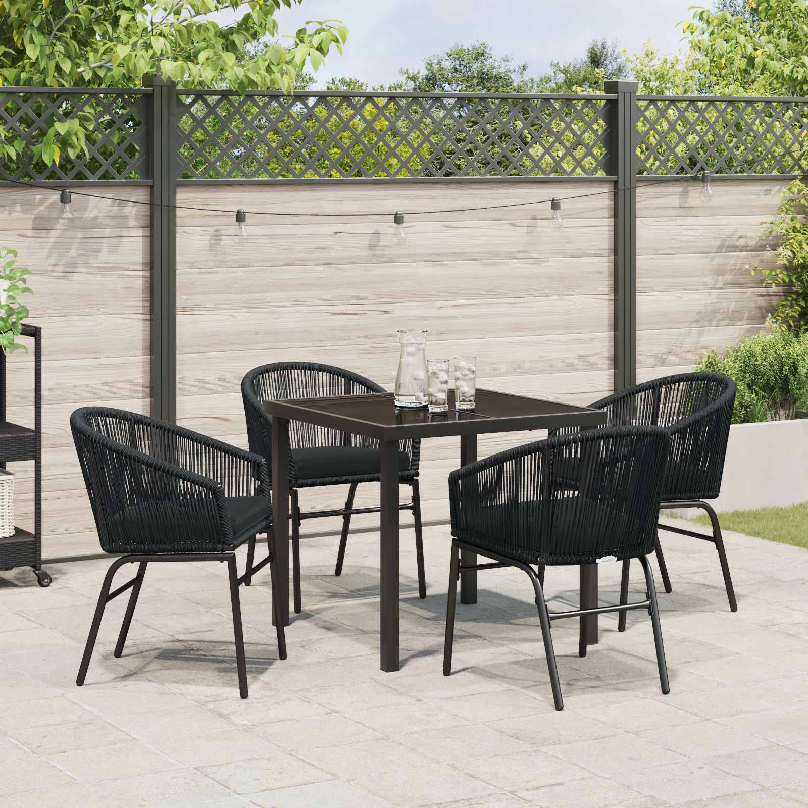 Garden Dining Set 5 pcs Black Powder-Coated Steel