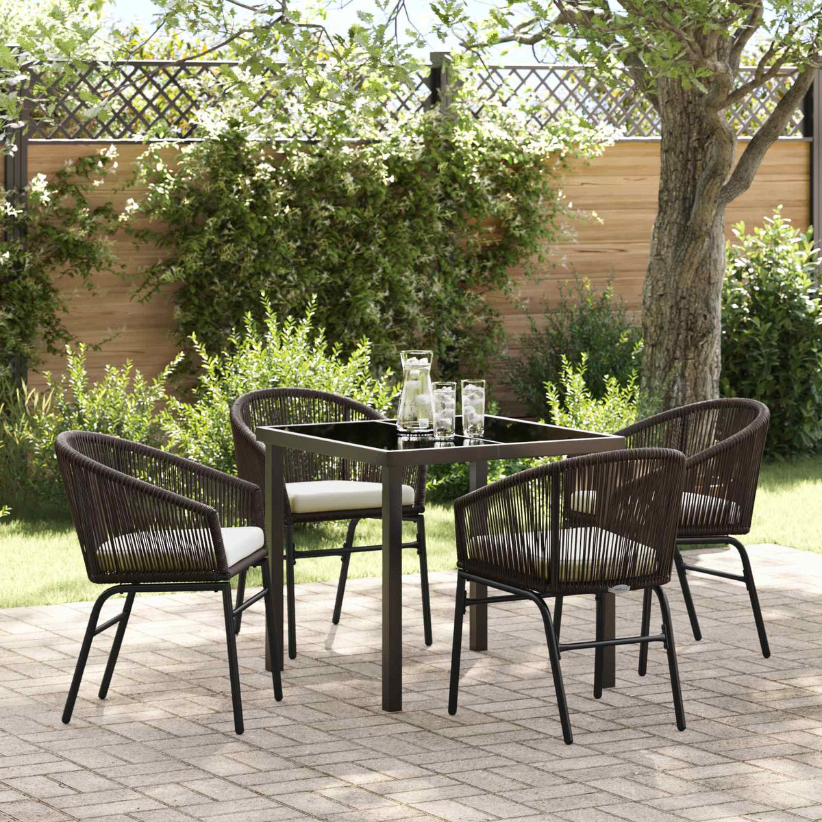 Garden Dining Set 5 pcs Brown Powder-Coated Steel