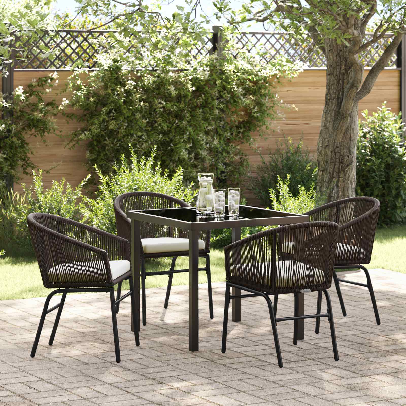 Garden Dining Set 5 pcs Brown Powder-Coated Steel