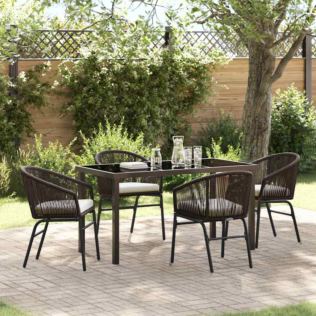 Garden Dining Set 5 pcs Brown Powder-Coated Steel