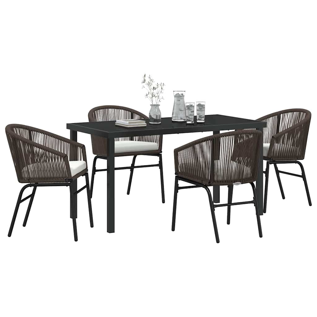 Garden Dining Set 5 pcs Brown Powder-Coated Steel