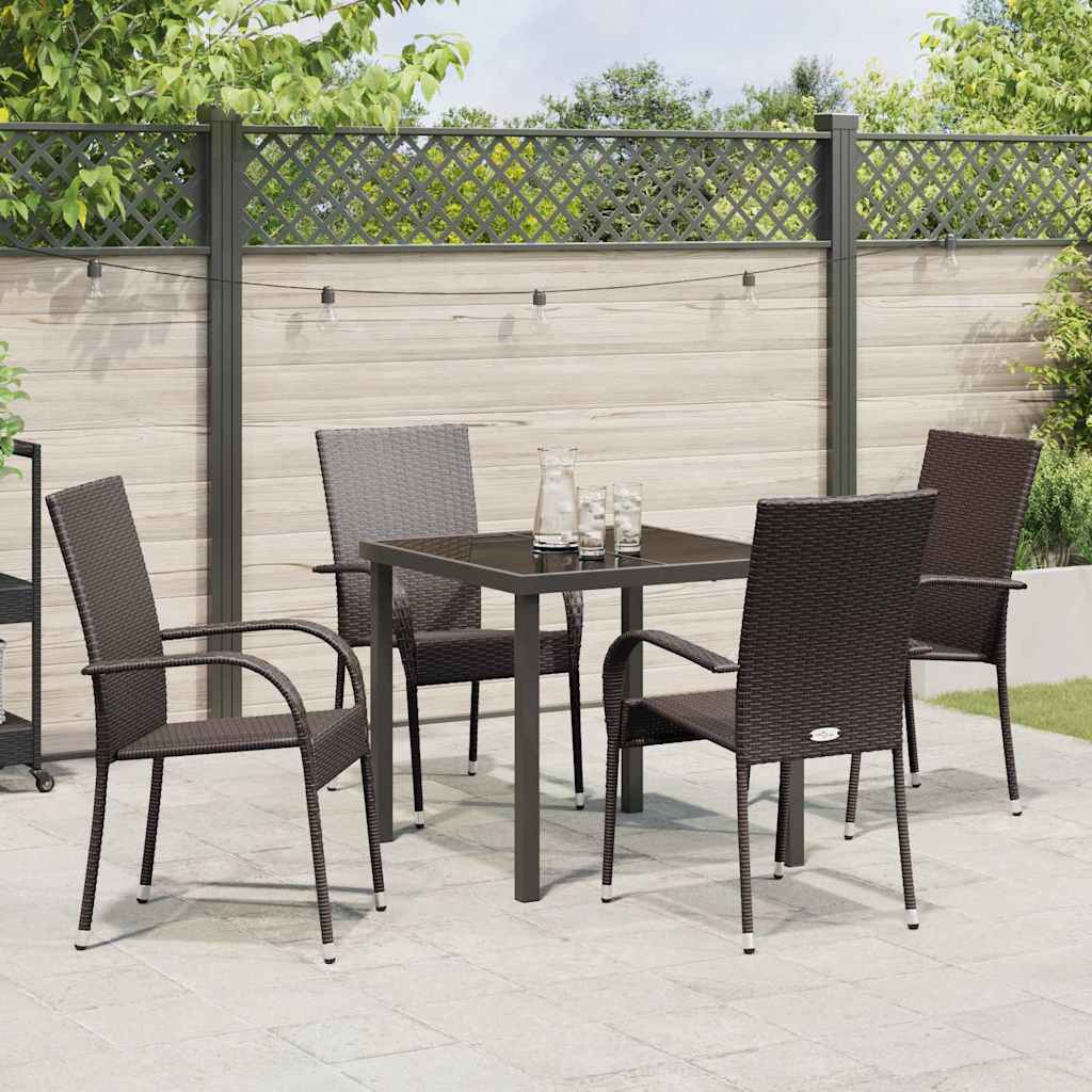 Garden Dining Set 5 pcs Brown Powder-Coated Steel