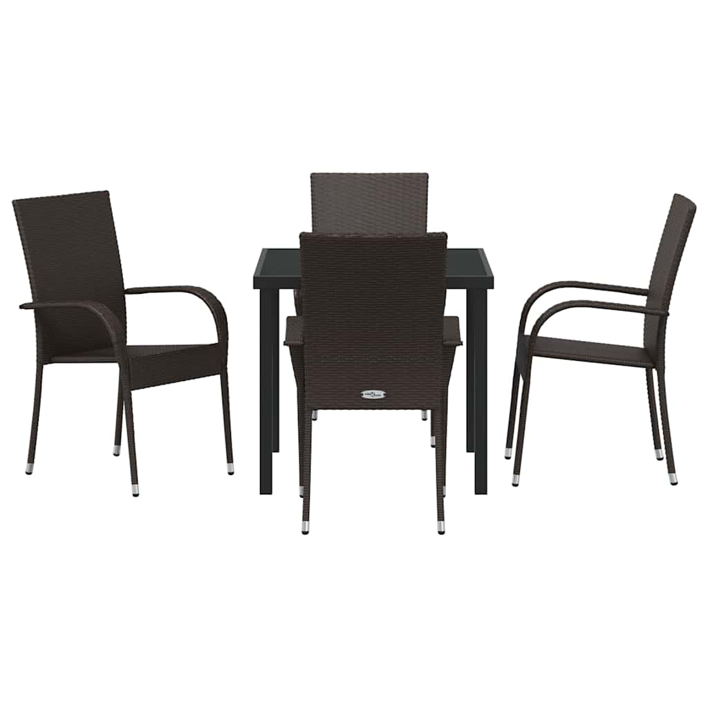 Garden Dining Set 5 pcs Brown Powder-Coated Steel