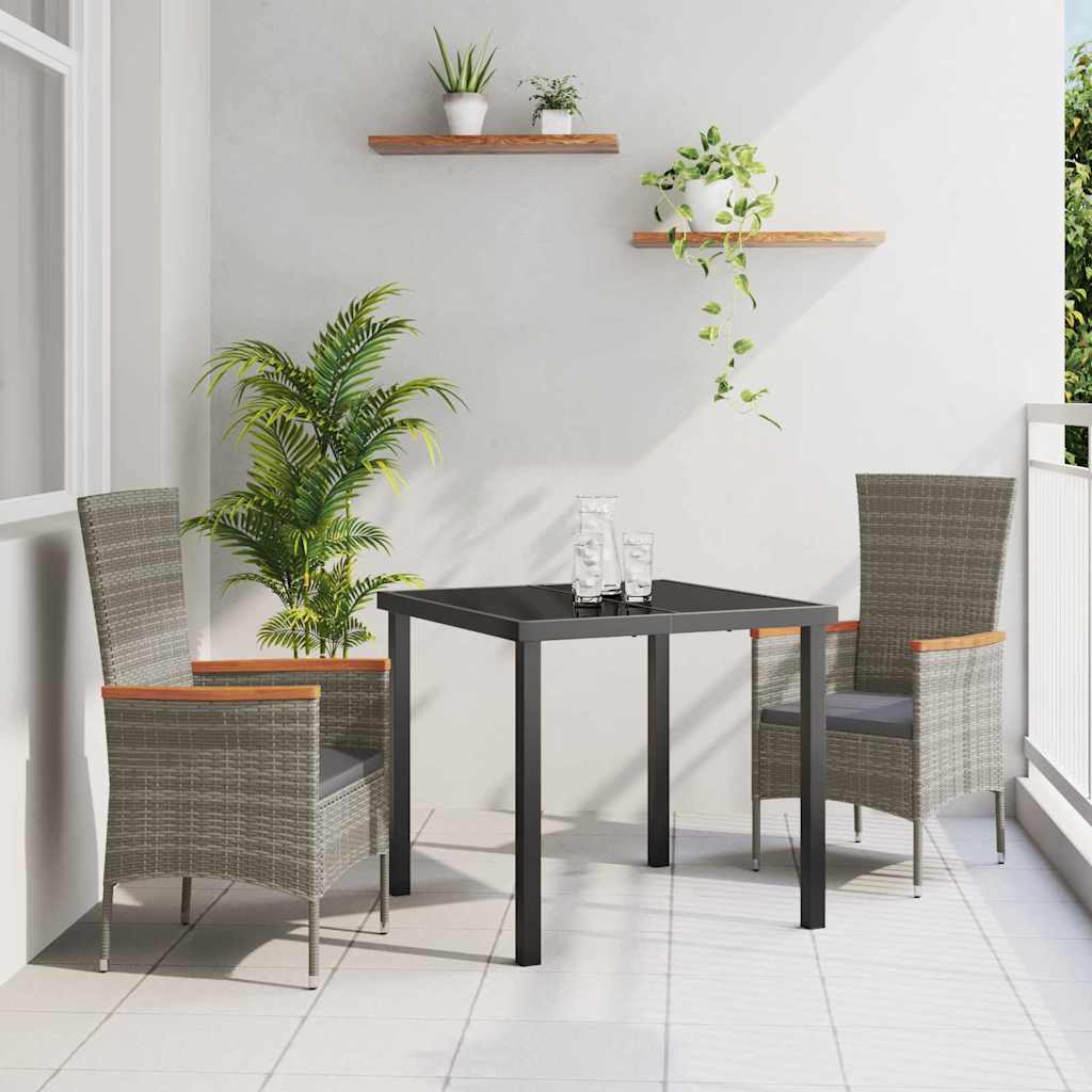 Garden Dining Set with Cushion 3 pcs Grey Powder-Coated Steel