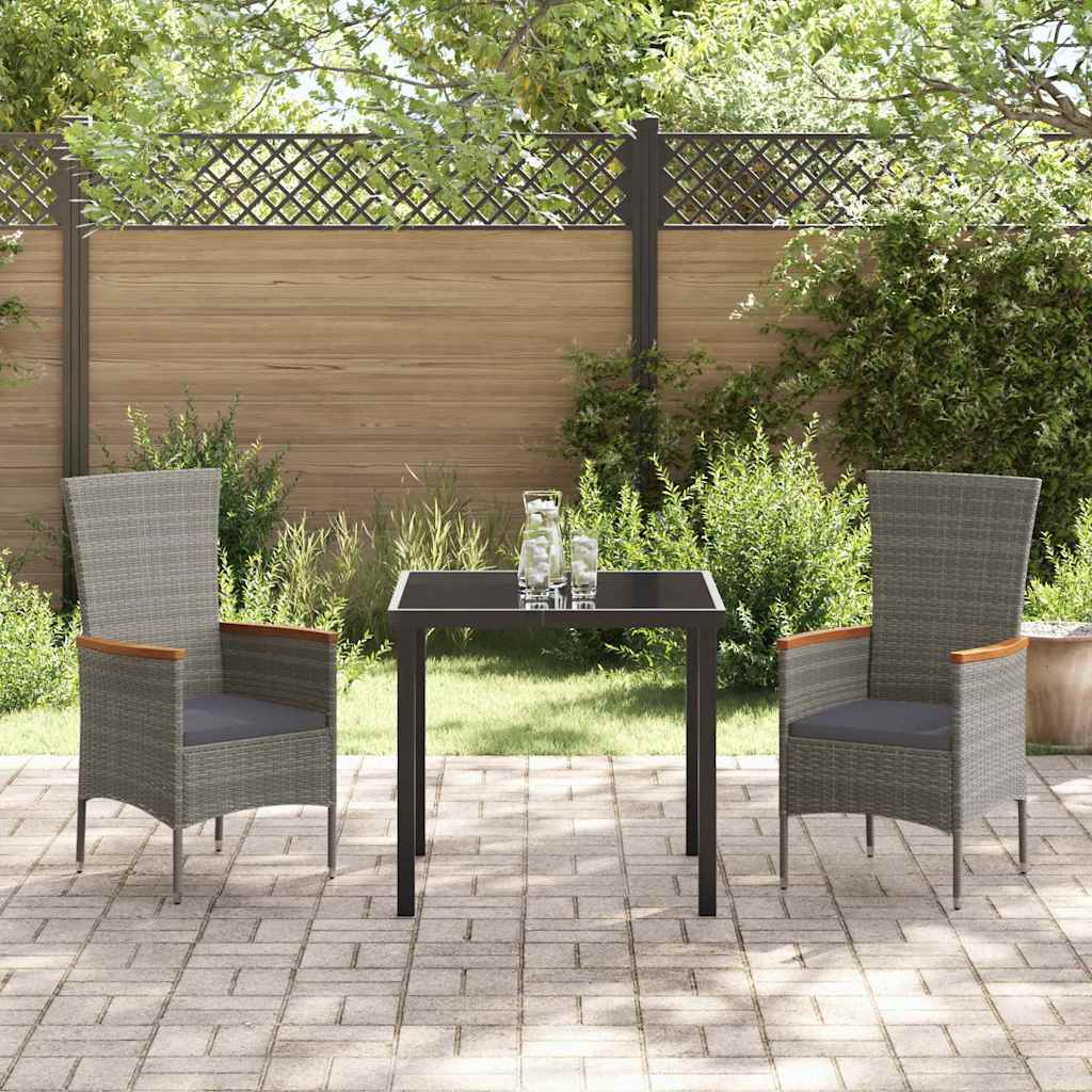 Garden Dining Set with Cushion 3 pcs Grey Powder-Coated Steel