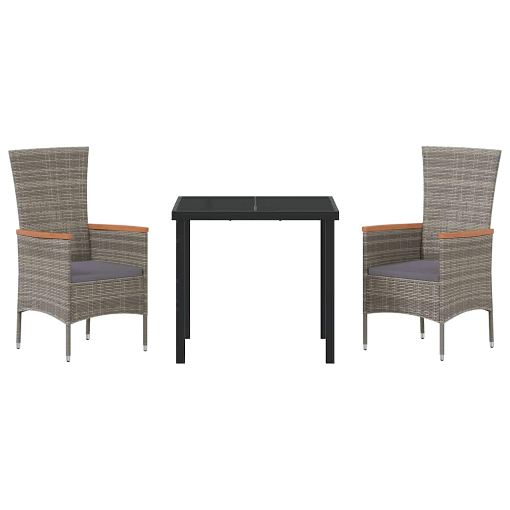 Garden Dining Set with Cushion 3 pcs Grey Powder-Coated Steel