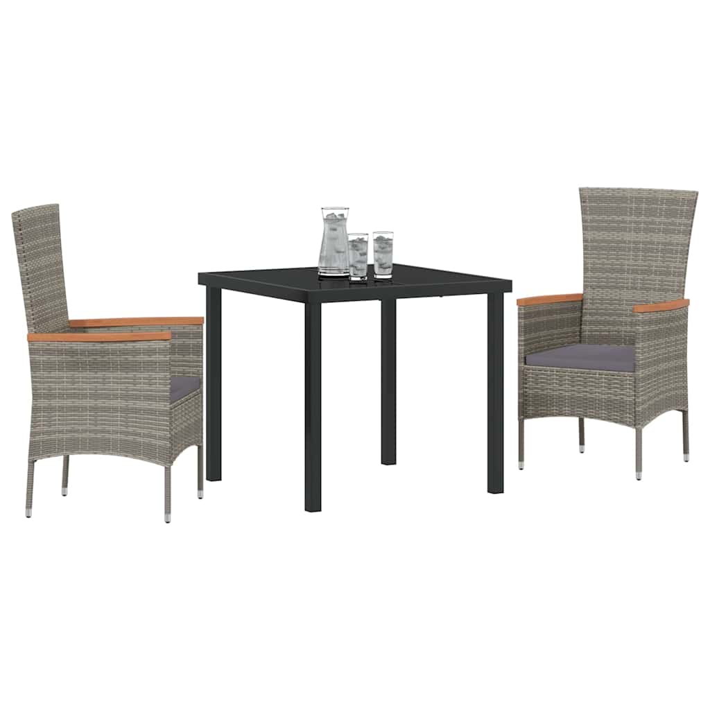 Garden Dining Set with Cushion 3 pcs Grey Powder-Coated Steel