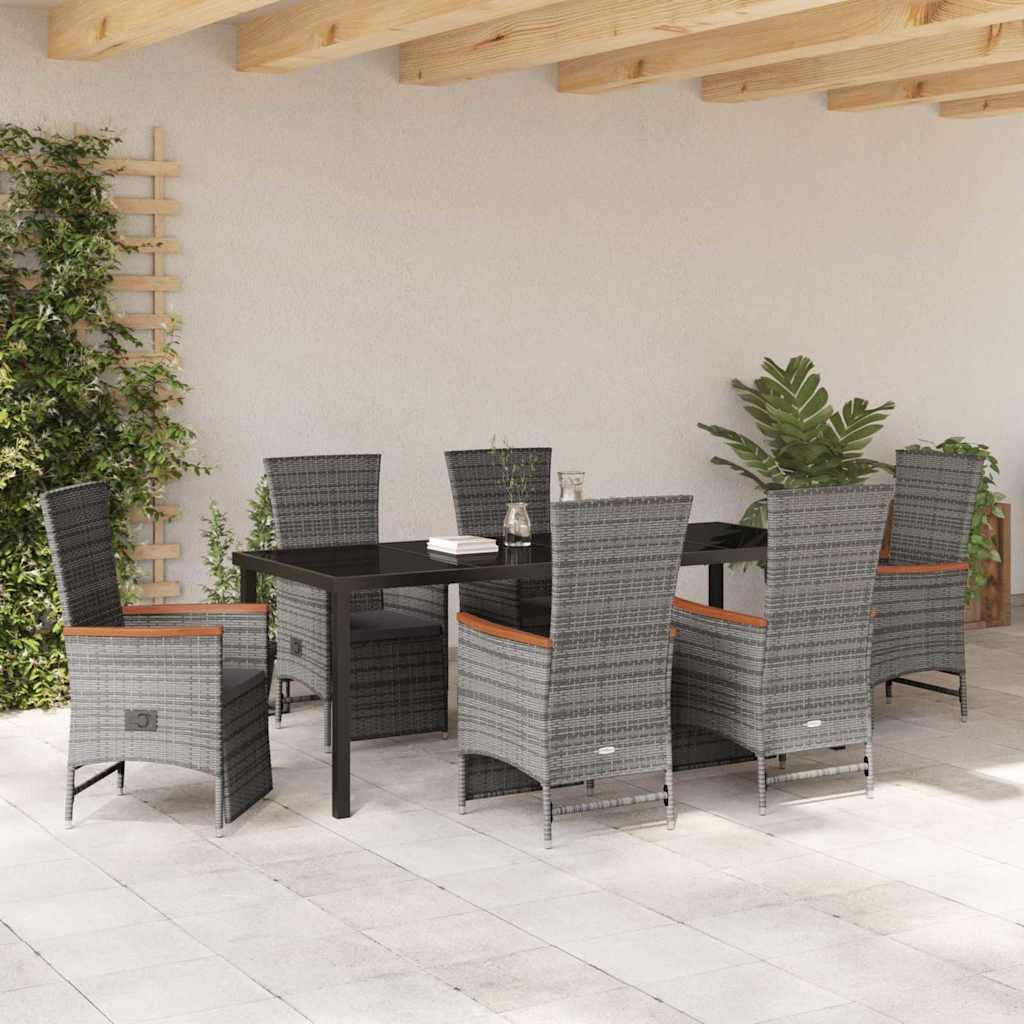 Garden Dining Set with Cushion 7 pcs Grey Poly Rattan