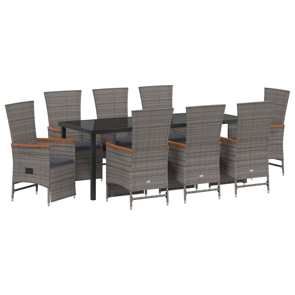 Garden Dining Set with Cushion 9 pcs Grey Poly Rattan