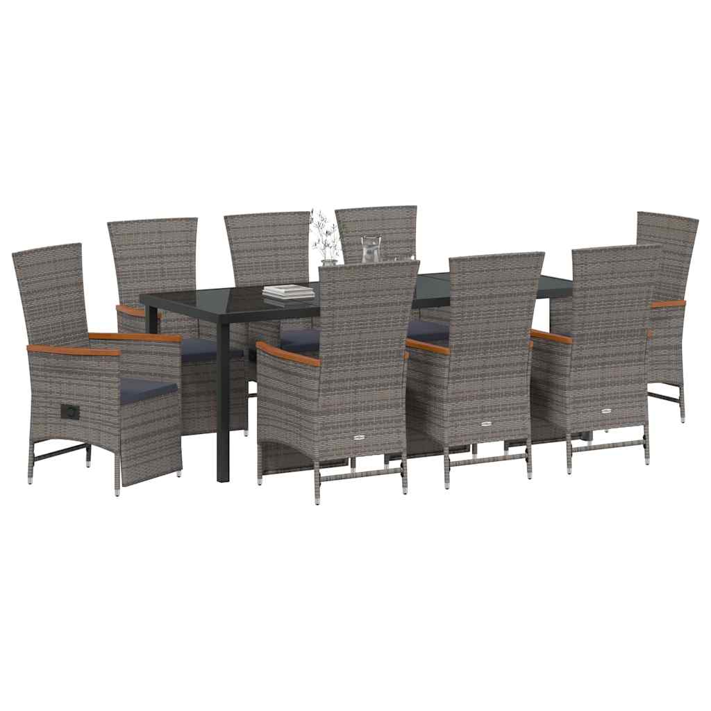 Garden Dining Set with Cushion 9 pcs Grey Poly Rattan