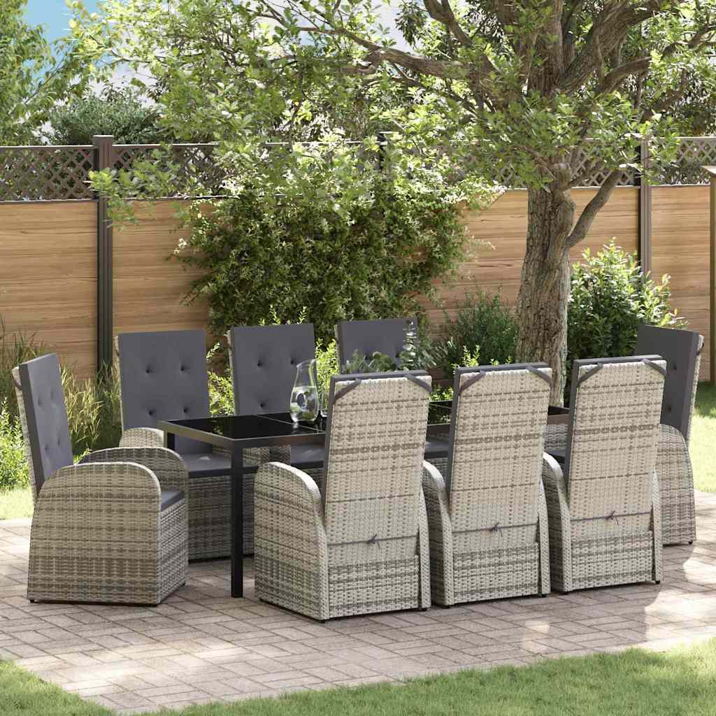 Garden Dining Set with Cushion 9 pcs Grey Poly Rattan