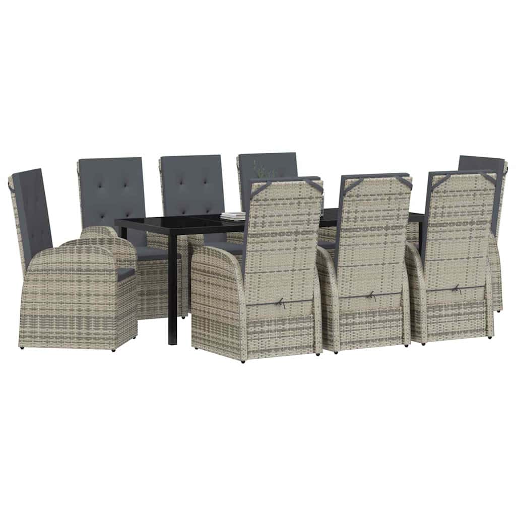 Garden Dining Set with Cushion 9 pcs Grey Poly Rattan