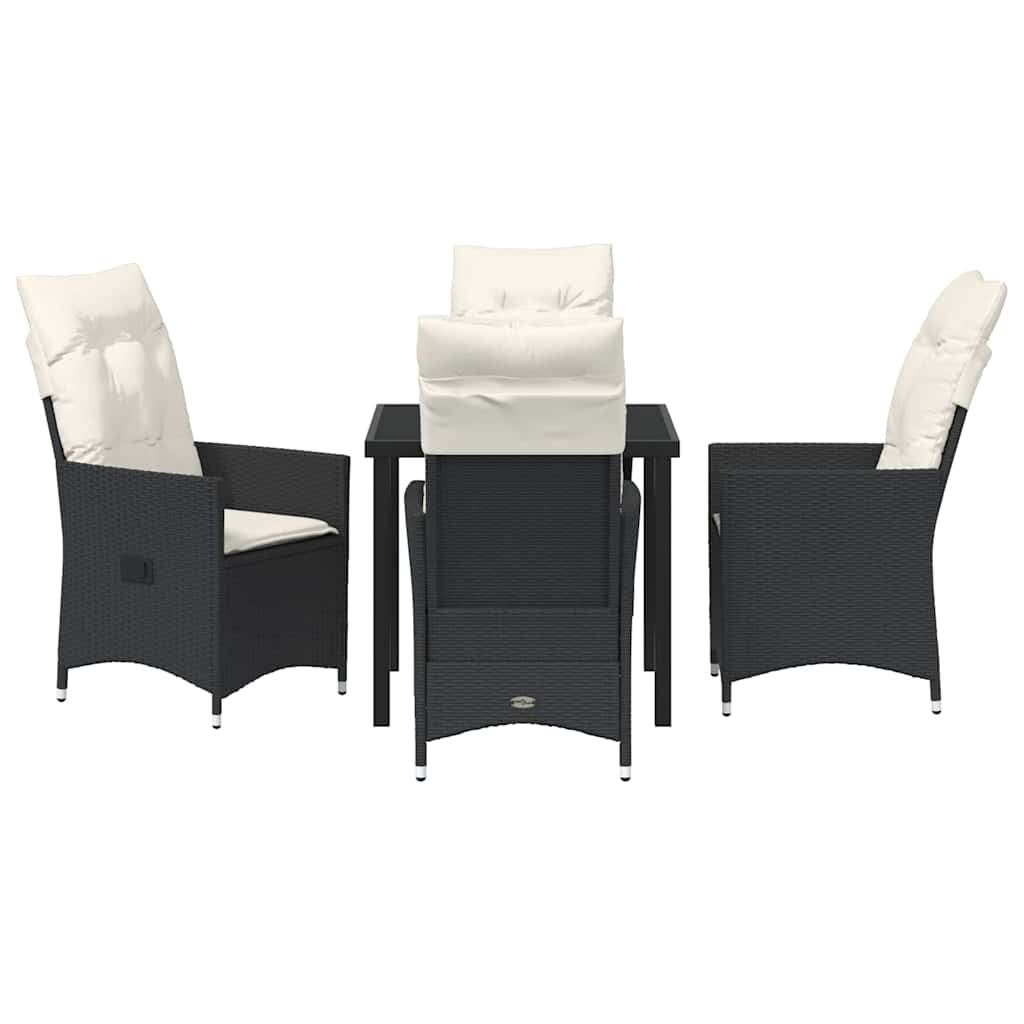 Garden Dining Set with Cushion 5 pcs Black Poly Rattan